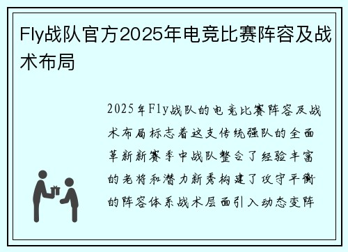 Fly战队官方2025年电竞比赛阵容及战术布局